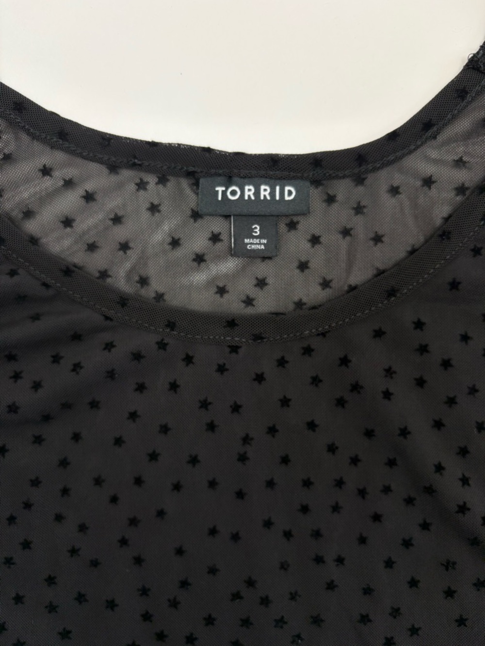 torrid Black Sheer Long Sleeve Mesh Top w/ Flocked Star design size 22/24 (3) - Picture 7 of 11